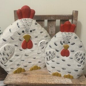 Vintage James Haddon Folk Art Rooster Chicken Set of 2